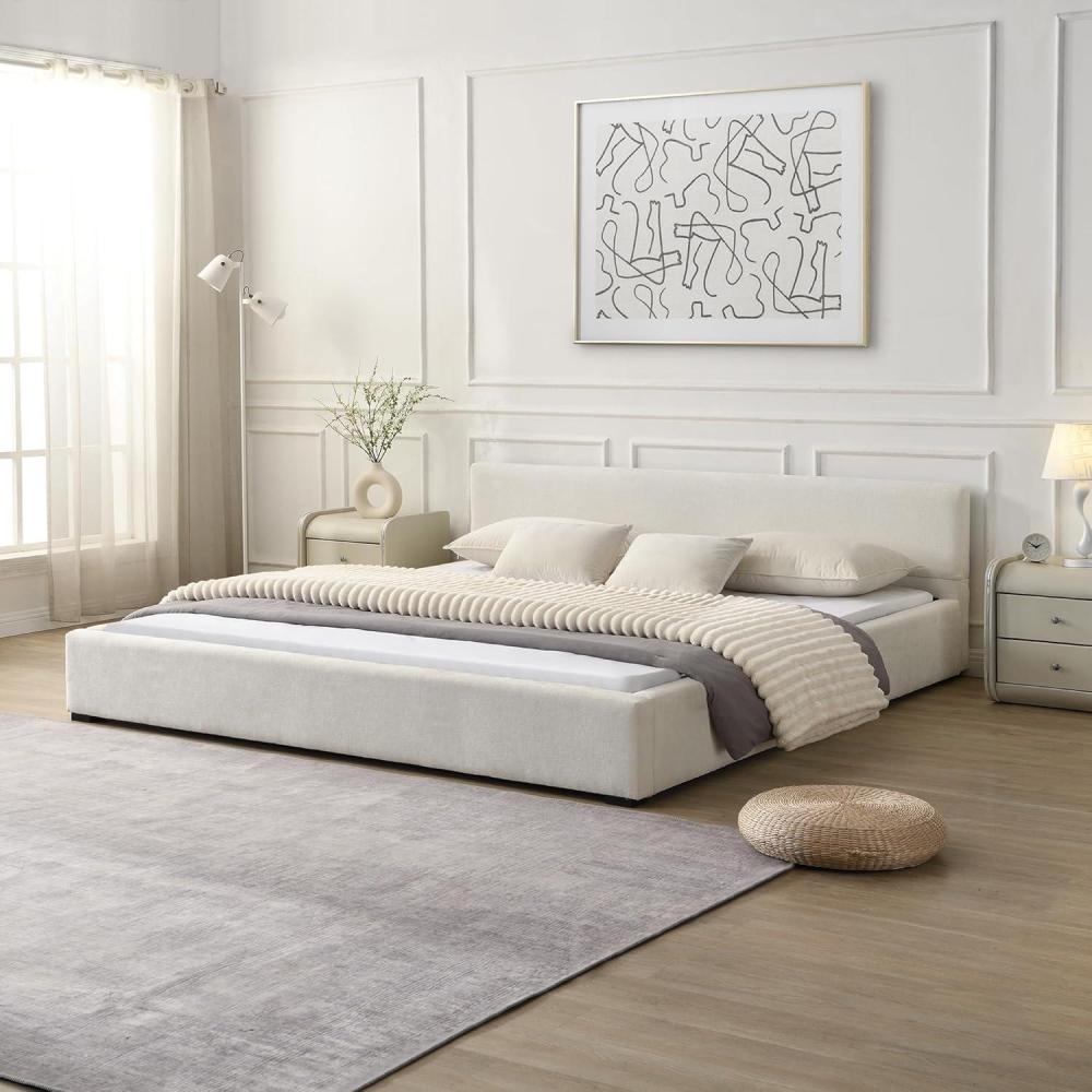image:imageChristopher Knight Home MATA King Size Bed Frame Fabric Upholstered Bedframe with Headboard Wooden Bed Base with WideEdge Bedside Easy Assembly No Boxing Spring Needed BeigeKing Size