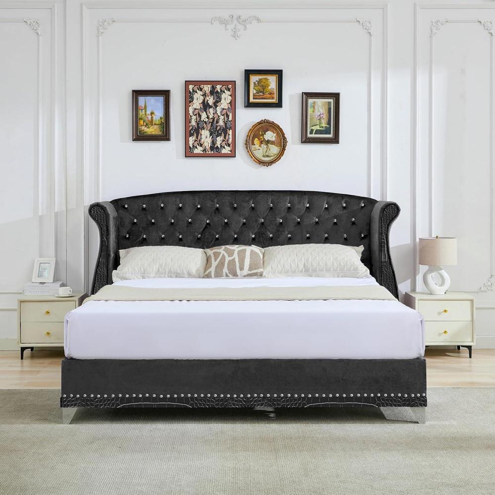image:imageChristopher Knight Home Raelyn Velvet Upholsterted King Size Bed Frame with Headboard Rectangular King Bed Frame with Wingback Headboard Wood Platform Bed Frame No Box Spring Needed Navy BlueBlack