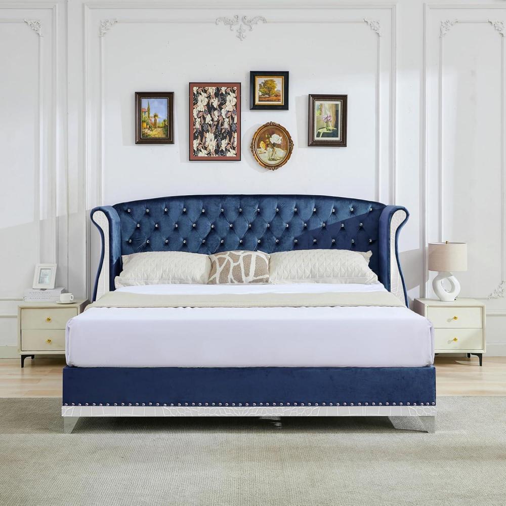 image:imageChristopher Knight Home Raelyn Velvet Upholsterted King Size Bed Frame with Headboard Rectangular King Bed Frame with Wingback Headboard Wood Platform Bed Frame No Box Spring Needed Navy BlueNavy Blue