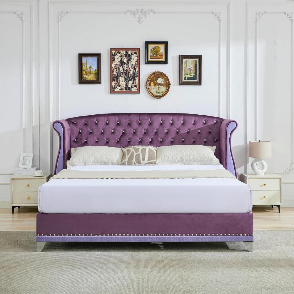 image:imageChristopher Knight Home Raelyn Velvet Upholsterted King Size Bed Frame with Headboard Rectangular King Bed Frame with Wingback Headboard Wood Platform Bed Frame No Box Spring Needed Navy BluePurple