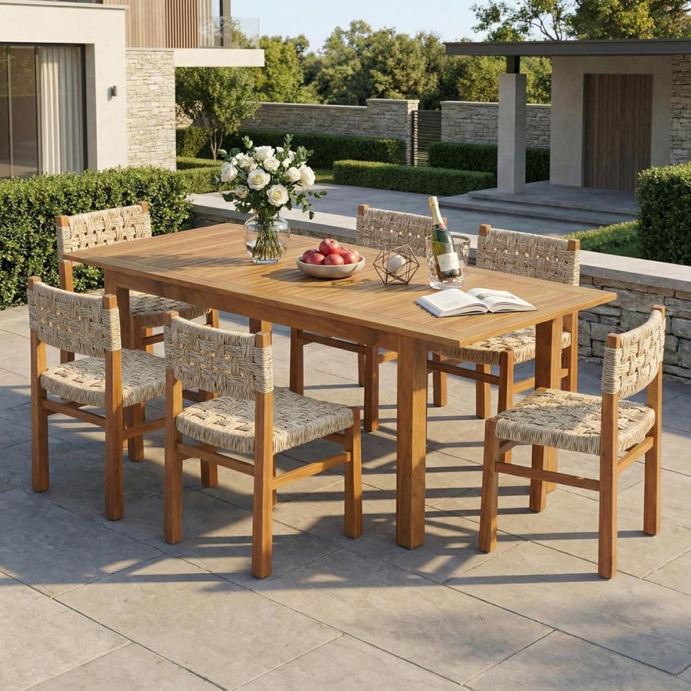 image:imageChristopher Knight Home Vikle 9Piece Outdoor Dining Set Acacia Wood Extendable Table with Umbrella Hole and 8 Wicker Chairs Patio Dining Furniture Set for GardenBackyard Light GreyTeakNaturalLight Greyteaknatural