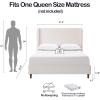 Christopher Knight Home Bacro 54″ H Tall Headboard Upholstered Bed, Queen Size Bed, Slat Support Camelback Bed, Wingback Headboard, No Box Spring Needed, Easy Assembly Chenille Headboard Bed, Ivory(Cream White tall Headboard)