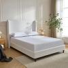 Christopher Knight Home Bacro 54″ H Tall Headboard Upholstered Bed, Queen Size Bed, Slat Support Camelback Bed, Wingback Headboard, No Box Spring Needed, Easy Assembly Chenille Headboard Bed, Ivory(Cream White tall Headboard)