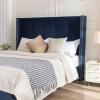 Christopher Knight Home Bacro 54″ H Tall Headboard Upholstered Bed, Queen Size Bed, Slat Support Camelback Bed, Wingback Headboard, No Box Spring Needed, Easy Assembly Chenille Headboard Bed, Ivory(Blue)