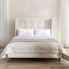 Christopher Knight Home Bacro 54″ H Tall Headboard Upholstered Bed, Queen Size Bed, Slat Support Camelback Bed, Wingback Headboard, No Box Spring Needed, Easy Assembly Chenille Headboard Bed, Ivory(Ivory)