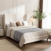 Christopher Knight Home Bacro 54″ H Tall Headboard Upholstered Bed, Queen Size Bed, Slat Support Camelback Bed, Wingback Headboard, No Box Spring Needed, Easy Assembly Chenille Headboard Bed, Ivory(Ivory Boucle)