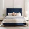 Christopher Knight Home Bacro 54″ H Tall Headboard Upholstered Bed, Queen Size Bed, Slat Support Camelback Bed, Wingback Headboard, No Box Spring Needed, Easy Assembly Chenille Headboard Bed, Ivory(Blue)