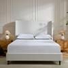 Christopher Knight Home Bacro 54″ H Tall Headboard Upholstered Bed, Queen Size Bed, Slat Support Camelback Bed, Wingback Headboard, No Box Spring Needed, Easy Assembly Chenille Headboard Bed, Ivory(Cream White tall Headboard)