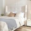 Christopher Knight Home Bacro 54″ H Tall Headboard Upholstered Bed, Queen Size Bed, Slat Support Camelback Bed, Wingback Headboard, No Box Spring Needed, Easy Assembly Chenille Headboard Bed, Ivory(Ivory)