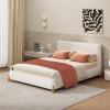 Christopher Knight Home Bettine Boucle Queen Size Bed Frame and Headboard, Upholstered Queen Size Headboard, Wooden Slat Panel Platform Bed, Brown Wood Leg, No Box Spring Needed, Easy Assembly, White(Natural Wood Leg)