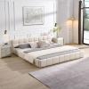 Christopher Knight Home Bettine Queen Size Bed Frame with Checkerboard Design Headboard, Elegant Chenille Upholstered Bed, Wooden Slats, Easy Assembly Platform Bed, No Box Spring Needed, Beige(King)