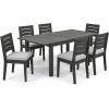 Christopher Knight Home Chivo 7-Piece Acacia Wood Outdoor Dining Set, Extendable Dining Table with Umbrella Hole and 6 Armless Chairs with Cushions, Patio Dining Furniture Set, Light Grey+Dark Grey(Set for 6)