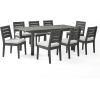 Christopher Knight Home Chivo 7-Piece Acacia Wood Outdoor Dining Set, Extendable Dining Table with Umbrella Hole and 6 Armless Chairs with Cushions, Patio Dining Furniture Set, Light Grey+Dark Grey(Set for 8)