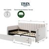 Christopher Knight Home Flora Twin Size Upholstered Daybed with 2 Drawers, Futon Sofa Bed with Storage, Lavish Design Ribbed Tufted Backrest, Couch Bed Frame for Bedroom Living Room, Beige Velvet(Beige Velvet With 2 Drawers)