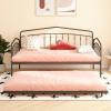 Christopher Knight Home Fox Twin Daybed with Trundle, Metal Sofa Bed Set, Rollaway Daybed Couch Bed Frame for Bedroom Living Room Guest Room, Elegant and Simple Style, Anti-Noise, Easy Assembly, White(Black)
