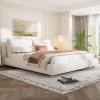 Christopher Knight Home Hazel King Size Bed Frame, Upholstered Platform Bed, Soft Boucle King Headboard, Removable Pillows Headboard, Wood Slats Bed, No Box Spring Needed, Easy Assembly, White