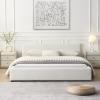 Christopher Knight Home MATA King Size Bed Frame, Fabric Upholstered Bedframe with Headboard, Wooden Bed Base with Wide-Edge Bedside, Easy Assembly, No Boxing Spring Needed, Beige(Queen Size)