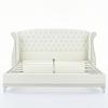 Christopher Knight Home Raelyn Velvet Upholsterted King Size Bed Frame with Headboard, Rectangular King Bed Frame with Wingback Headboard, Wood Platform Bed Frame, No Box Spring Needed, Navy Blue(Beige)