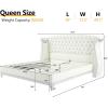 Christopher Knight Home Raelyn Velvet Upholsterted King Size Bed Frame with Headboard, Rectangular King Bed Frame with Wingback Headboard, Wood Platform Bed Frame, No Box Spring Needed, Navy Blue(Beige)