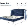 Christopher Knight Home Raelyn Velvet Upholsterted King Size Bed Frame with Headboard, Rectangular King Bed Frame with Wingback Headboard, Wood Platform Bed Frame, No Box Spring Needed, Navy Blue(Navy Blue)