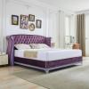Christopher Knight Home Raelyn Velvet Upholsterted King Size Bed Frame with Headboard, Rectangular King Bed Frame with Wingback Headboard, Wood Platform Bed Frame, No Box Spring Needed, Navy Blue(Purple)