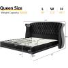 Christopher Knight Home Raelyn Velvet Upholsterted King Size Bed Frame with Headboard, Rectangular King Bed Frame with Wingback Headboard, Wood Platform Bed Frame, No Box Spring Needed, Navy Blue(Black)