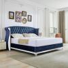 Christopher Knight Home Raelyn Velvet Upholsterted King Size Bed Frame with Headboard, Rectangular King Bed Frame with Wingback Headboard, Wood Platform Bed Frame, No Box Spring Needed, Navy Blue(Navy Blue)