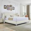 Christopher Knight Home Raelyn Velvet Upholsterted King Size Bed Frame with Headboard, Rectangular King Bed Frame with Wingback Headboard, Wood Platform Bed Frame, No Box Spring Needed, Navy Blue(Beige)