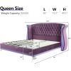 Christopher Knight Home Raelyn Velvet Upholsterted King Size Bed Frame with Headboard, Rectangular King Bed Frame with Wingback Headboard, Wood Platform Bed Frame, No Box Spring Needed, Navy Blue(Purple)