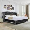 Christopher Knight Home Raelyn Velvet Upholsterted King Size Bed Frame with Headboard, Rectangular King Bed Frame with Wingback Headboard, Wood Platform Bed Frame, No Box Spring Needed, Navy Blue(Black)