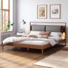 Christopher Knight Home Solis Queen Size Bed, Faux Leather Headboard, Upholstered Queen Headboard, Slats Panel Support Platform, No Spring Box Needed, Wood Leg Bed with Lamp, Easy Assembly Brown+Gray(Queen)