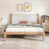 Christopher Knight Home Solis Queen Size Platform Bed, Woven Rope Headboard, Solid Wood Frame with Faux Leather Back, Slats Panel Support, Easy Assembly, No Box Spring Needed, 800 lbs Natural+White