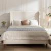 Christopher Knight Home Bacro 54″ H Tall Headboard Upholstered Bed, Queen Size Bed, Slat Support Camelback Bed, Wingback Headboard, No Box Spring Needed, Easy Assembly Chenille Headboard Bed, Ivory(Ivory Boucle)
