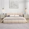 Christopher Knight Home Bettine Queen Size Bed Frame with Checkerboard Design Headboard, Elegant Chenille Upholstered Bed, Wooden Slats, Easy Assembly Platform Bed, No Box Spring Needed, Beige(Queen)