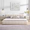 Christopher Knight Home Bettine Queen Size Bed Frame with Checkerboard Design Headboard, Elegant Chenille Upholstered Bed, Wooden Slats, Easy Assembly Platform Bed, No Box Spring Needed, Beige(King)