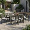 Christopher Knight Home Chivo 7-Piece Acacia Wood Outdoor Dining Set, Extendable Dining Table with Umbrella Hole and 6 Armless Chairs with Cushions, Patio Dining Furniture Set, Light Grey+Dark Grey(Set for 8)