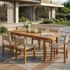 Christopher Knight Home Dudu 9-Piece Outdoor Dining Set Acacia Wood, Expandable Table with Umbrella Hole and 8 Wicker Chairs, Patio Dining Furniture Set for Garden/Backyard, Light Grey+Teak+Natural(Light Grey 7 Piece)