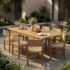 Christopher Knight Home Dudu 9-Piece Outdoor Dining Set Acacia Wood, Expandable Table with Umbrella Hole and 8 Wicker Chairs, Patio Dining Furniture Set for Garden/Backyard, Light Grey+Teak+Natural(Light Brown 9 Piece)
