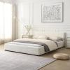 Christopher Knight Home MATA King Size Bed Frame, Fabric Upholstered Bedframe with Headboard, Wooden Bed Base with Wide-Edge Bedside, Easy Assembly, No Boxing Spring Needed, Beige(Queen Size)
