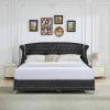 Christopher Knight Home Raelyn Velvet Upholsterted King Size Bed Frame with Headboard, Rectangular King Bed Frame with Wingback Headboard, Wood Platform Bed Frame, No Box Spring Needed, Navy Blue(Black)