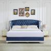 Christopher Knight Home Raelyn Velvet Upholsterted King Size Bed Frame with Headboard, Rectangular King Bed Frame with Wingback Headboard, Wood Platform Bed Frame, No Box Spring Needed, Navy Blue(Navy Blue)