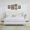 Christopher Knight Home Raelyn Velvet Upholsterted King Size Bed Frame with Headboard, Rectangular King Bed Frame with Wingback Headboard, Wood Platform Bed Frame, No Box Spring Needed, Navy Blue(Beige)