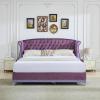 Christopher Knight Home Raelyn Velvet Upholsterted King Size Bed Frame with Headboard, Rectangular King Bed Frame with Wingback Headboard, Wood Platform Bed Frame, No Box Spring Needed, Navy Blue(Purple)