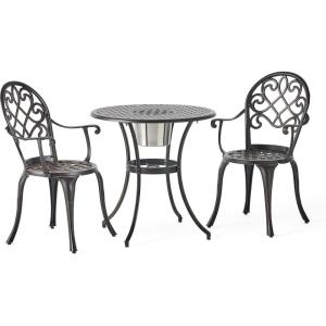 Christopher Knight Home Angeles Outdoor Cast Aluminum Bistro Furniture Set with Ice Bucket, 3-Pcs Set, Copper