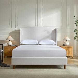 Christopher Knight Home Bacro 54″ H Tall Headboard Upholstered Bed, Queen Size Bed, Slat Support Camelback Bed, Wingback Headboard, No Box Spring Needed, Easy Assembly Chenille Headboard Bed, Ivory(Chenille Ivory)