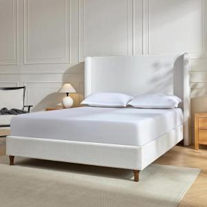 Christopher Knight Home Bacro 54″ H Tall Headboard Upholstered Bed, Queen Size Bed, Slat Support Camelback Bed, Wingback Headboard, No Box Spring Needed, Easy Assembly Chenille Headboard Bed, Ivory(Cream White tall Headboard)