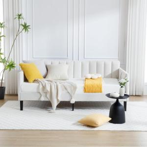 Christopher Knight Home Elena Twin Size Upholstered Daybed, Futon Sofa Bed Ribbed Tufted Backrest Lavish Modern Design, Couch Bed Frame for Bedroom Living Room Guest Room Apartment, Ivory Boucle(Ivory Boucle)