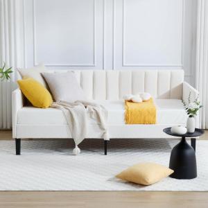 Christopher Knight Home Elena Twin Size Upholstered Daybed, Futon Sofa Bed Ribbed Tufted Backrest Lavish Modern Design, Couch Bed Frame for Bedroom Living Room Guest Room Apartment, Ivory Boucle(Beige Velvet)