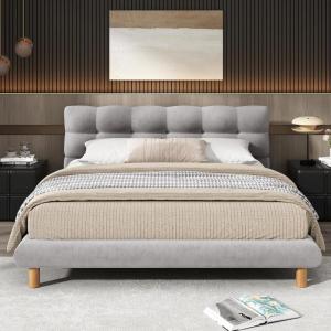 Christopher Knight Home Esme Full Size Upholstered Platform Bed Frame with Cookie-Shaped Headboard, Chenille Fabric Bed Frame, Wood Bed Support and Slat, No Box Spring Needed, Easy Assembly, Gray(Full)