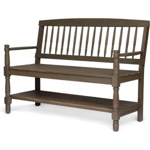 Christopher Knight Home Great Deal Furniture Christopher Knight Home Cody Outdoor Acacia Wood Bench with Shelf, Gray Finish